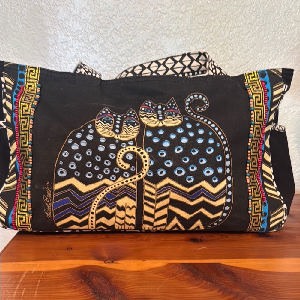Laurel Burch Black and Gold Artistic Tote Bag